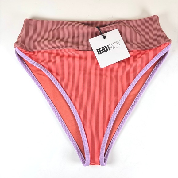 Beach Riot Oasis Colorblock‎ Emmy Ribbed High Waisted Bikini Bottoms Size L NWT - Picture 1 of 7